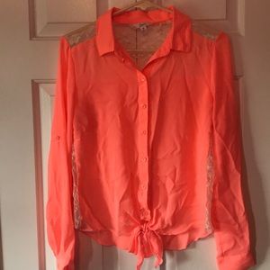 Orange tie front button up